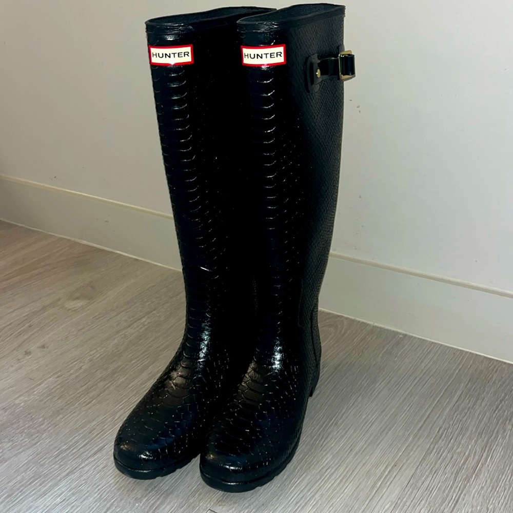 Hunter Snakeskin Knee High Rain Boots